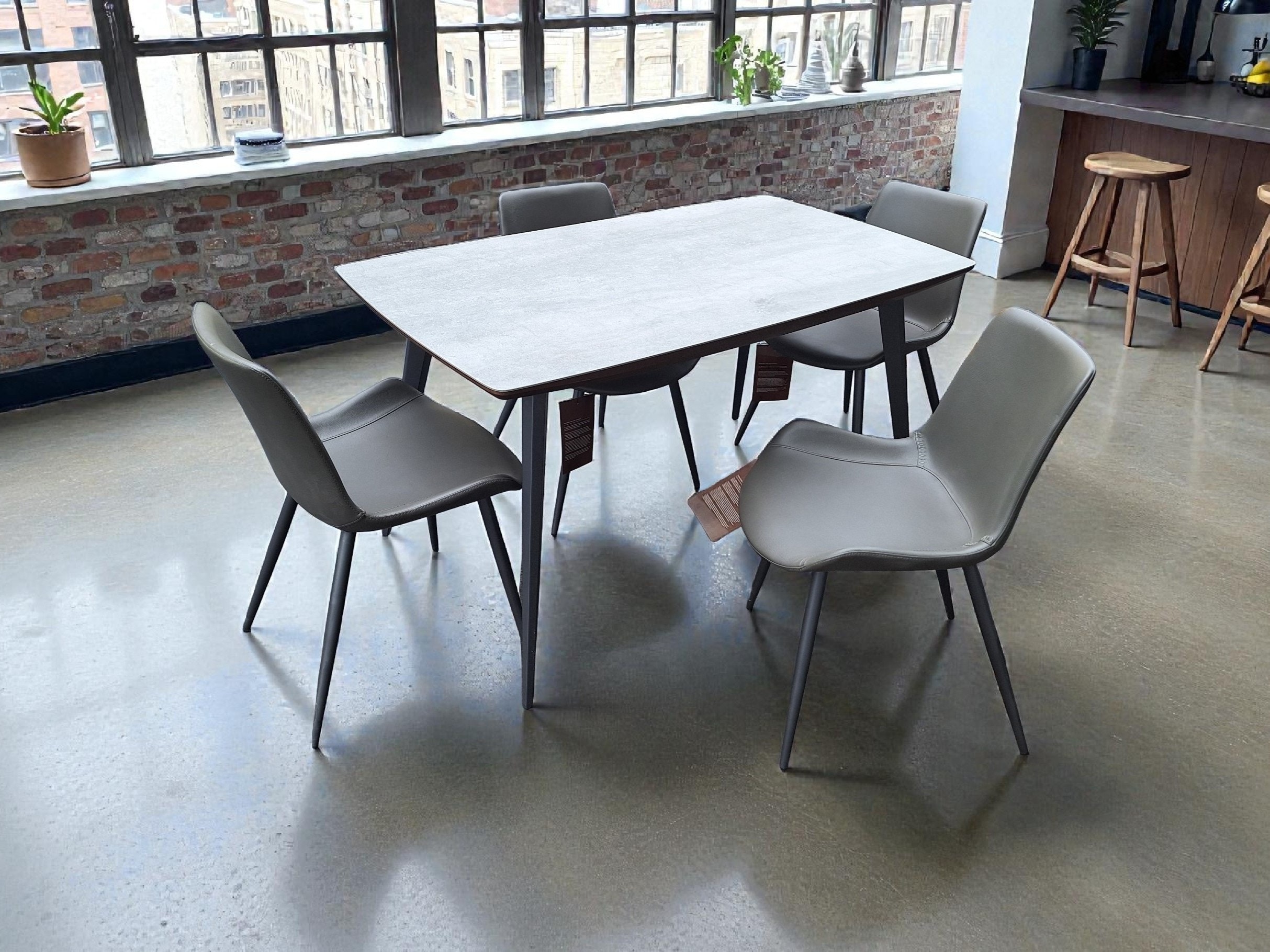 Tiago Dining Table with Gray Stone Top and Black Metal